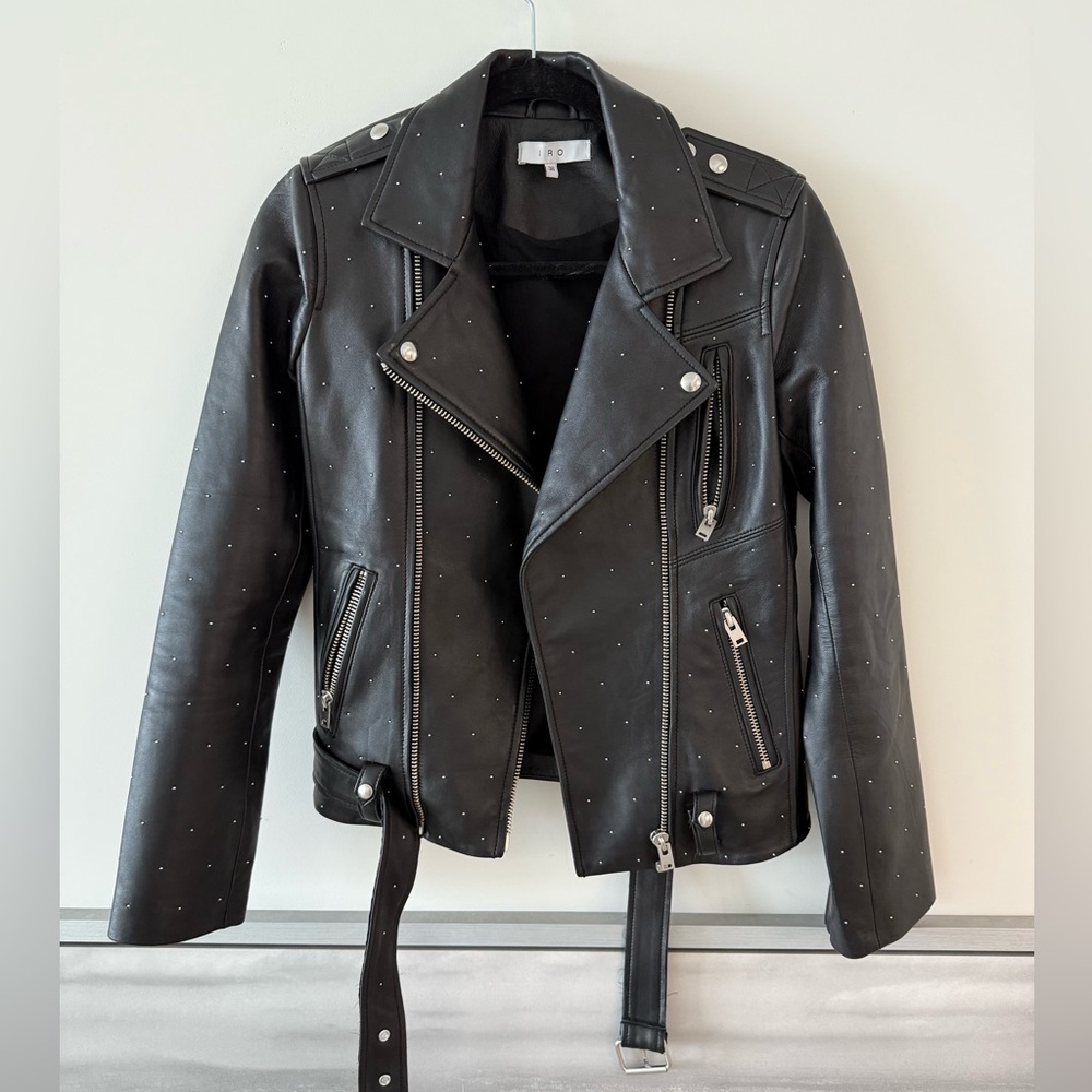 IRO Jamiaspe Black Studded Belted Lamb Leather Jacket Size 38 (US M)